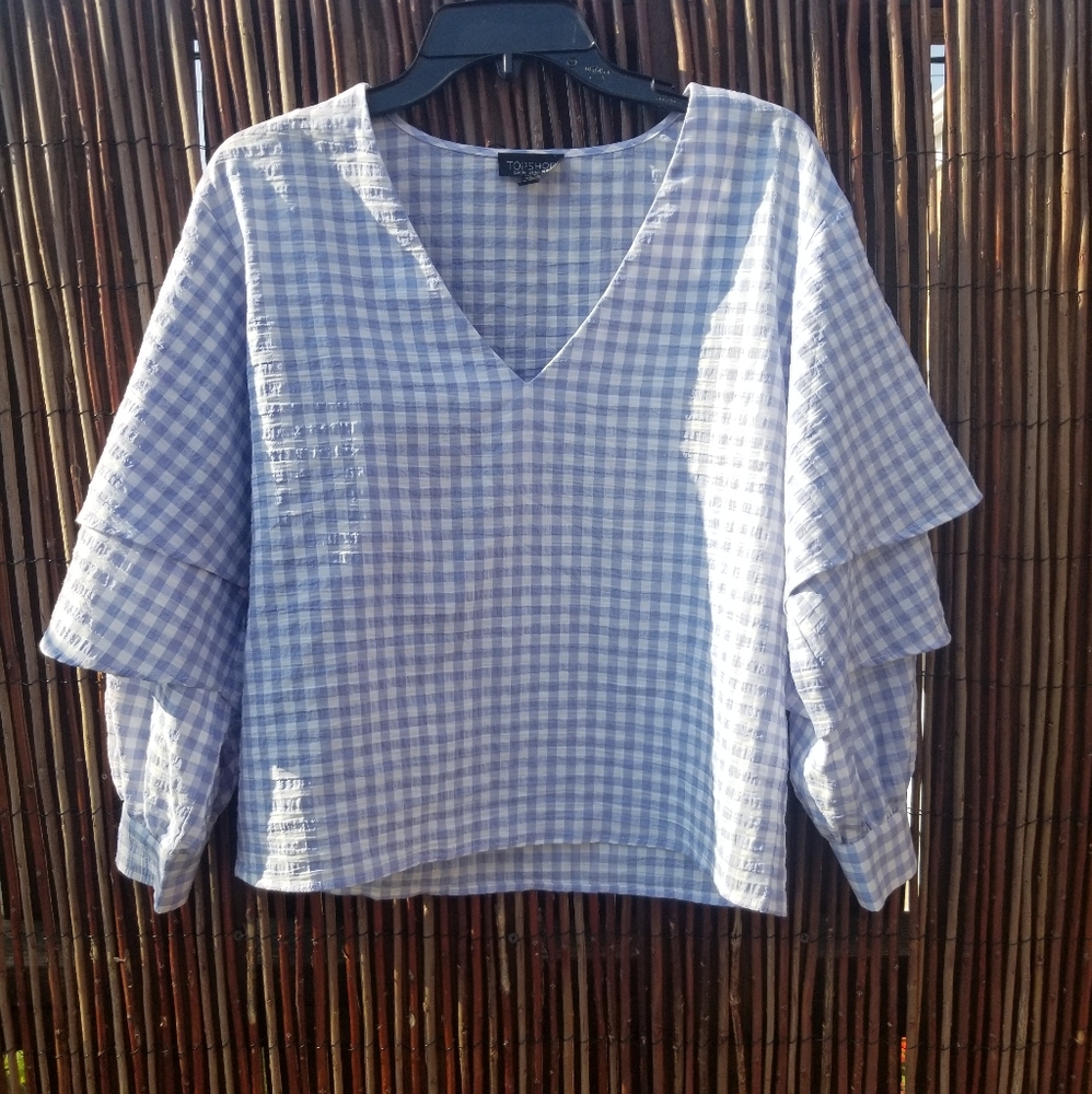 Topshop ruffles sleeve  plaid shirt - Picture 6 of 8